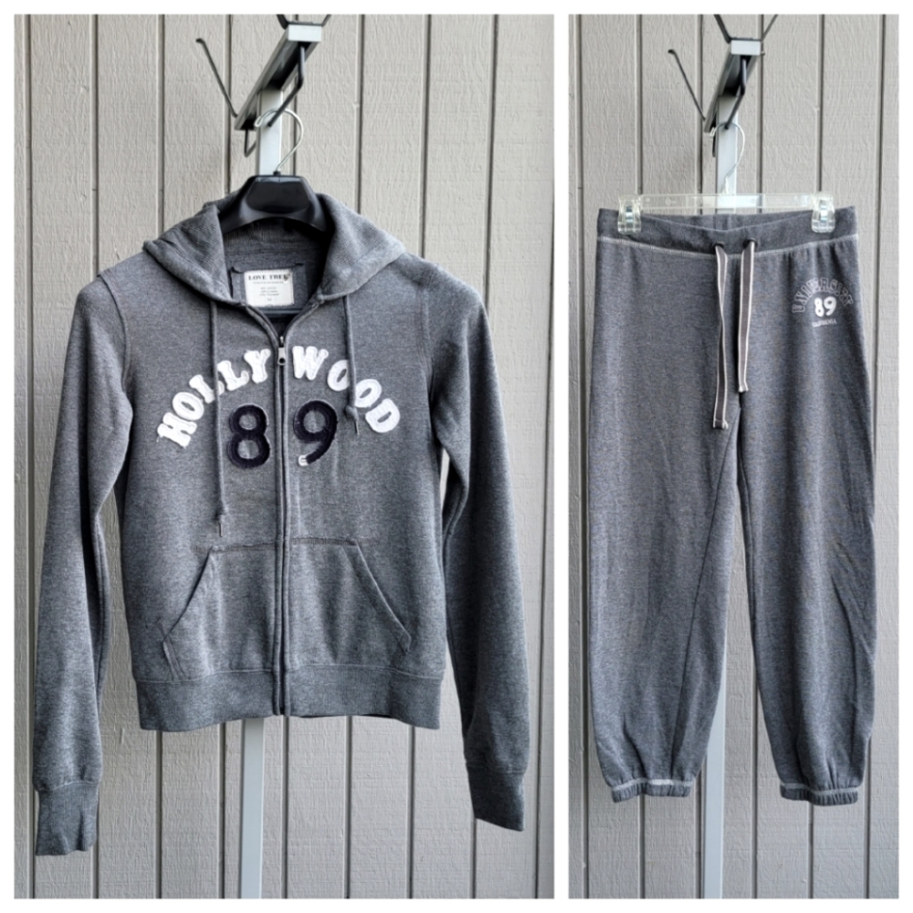 Hollywood 2pc Jogger Set Hoodie Jacket Cropped Pants California Small Medium